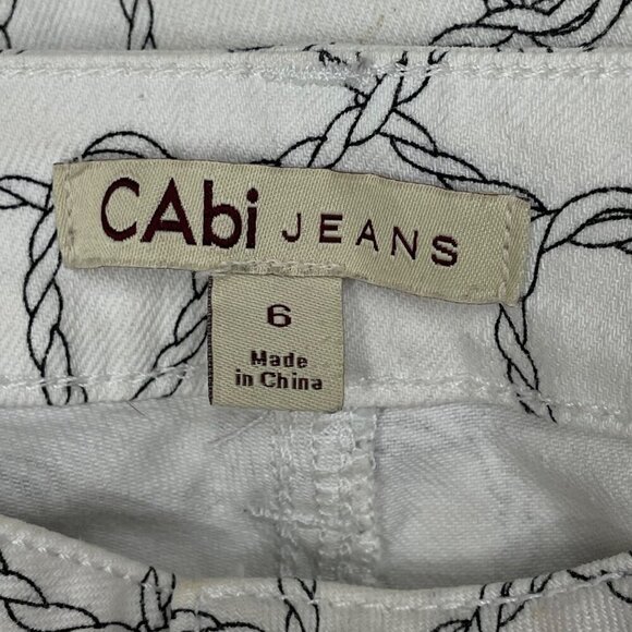 CAbi #761 Nautical Rope Print Bootlet Denim Cropped Pants Size 6 - Picture 7 of 12